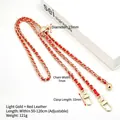 Adjustable light gold metal chain strap with red leather for crossbody handbags - Red Leather Light Gold Chain + Grid Gold Ball + 3-Point Gate Hook