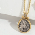 Vintage gold twisted chain necklace featuring a dual-tone coin portrait pendant - Clock Style