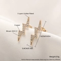 Lightning bolt stud earrings in gold-plated copper with sparkling AAA zircon stones - Full Zirconia Lightning Style (ED09-5) / Gold