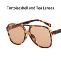 Retro pilot sunglasses featuring tortoiseshell double-bridge frame and brown lenses - Tortoise Brown