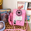 Borsa a tracolla creativa a forma di telefono retrò in rosa lucido con quadrante a cuore - Rosa