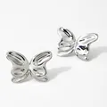 Macro shot of silver butterfly stud earrings with high-polish finish on white background - Silver (PDE2553)