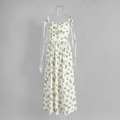 Détail de l'imprimé citron jaune et feuilles vertes sur une robe d'été blanche - S / Beige