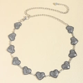 Vintage silver metal chain belt featuring heart-shaped charms with floral embossing - 19428 Antique Silver