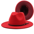 Κόκκινο μάλλινο καπέλο fedora για άνδρες και γυναίκες με μαύρη δερμάτινη ζώνη και αγκράφα - M (56-58cm) / Κόκκινο+Μπορντό