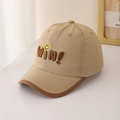 Detail of baby baseball cap with WIN! embroidery and yellow smiley face on khaki fabric - 48-52cm (2-6 Years) / Khaki