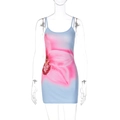 Damen-Trägerkleid in schmaler Passform mit blau-rosa Blumendruck und schickem U-Ausschnitt - S / Blau
