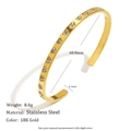 Detailed specs of 18K gold plated stainless steel heart bangle with cubic zirconia - Inner Diameter 60.0mm / Width 4.1mm / Weight 8.0g