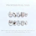 Handmade press-on nails in pearl silver with hand-painted cat and puppy illustrations - Extra Small (XS) / 1190-happy Puppy