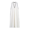 Minimalist white sleeveless V-neck maxi dress with black contrast trim and linen texture - XS / White