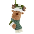 Green knitted Christmas reindeer stocking with plush textures and 3D antlers decoration - Elk Style