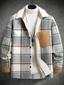 Men plaid shirt jacket with white sherpa collar and brown corduroy trim details - S / Gray