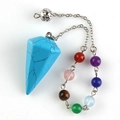 Turquoise chakra healing crystal pendulum with 7 color beads on a silver chain - Blue Turquoise With 7 Chakras Bead Chain