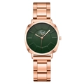 Minimalist quartz wrist watch with rose gold mesh band and forest green dial for women - Green