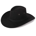 Chapeau de cowboy western classique en daim noir avec large bord et cordon de serrage - 58cm Taille Unique / Chapeau Noir avec Corde Noire