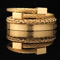 Three-piece gold stainless steel bracelet set with Roman numerals and braided textures - Gold Square Head Set