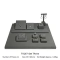 Gray microfiber jewelry display set with 11 pieces including necklace and ring stands - Set 3