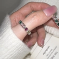 Rainbow cubic zirconia silver ring featuring colorful gemstones on a female model - Vintage Multicolor Celebrity Row Ring (J3817)