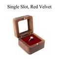 Square walnut wood ring box with glass window and red velvet single slot interior - Red-Single Slot-Window Lid
