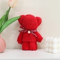 Red coral fleece bear towel gift with silk ribbon and pearl detail for weddings - Little Bear Big Red / 30*30 (with Balls And Pearls)