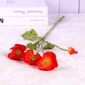 Artificial red poppy silk flower with three blooming heads and one orange bud on a green stem - Sunset Red