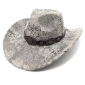 Cappello da cowboy a tesa larga con stampa serpente e fascia in pelle con testa di toro - M (56-58cm) / Motivo Serpente Grigio