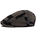 Klassieke platte pet met pied-de-poule patroon en vintage grijs-zwart geometrisch patchwork - Verstelbaar / Khaki