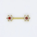 Golden flower nipple ring with red center zircon and clear stones on white background - No.1 Red (18K Gold Plated)