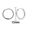 Classic 15mm silver stainless steel hoop earrings with polished finish and hinged clasp - 15mm / Silver