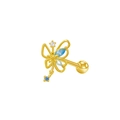 Gold butterfly stud earrings featuring blue and white cubic zirconia with screw back - Blue and White Rhinestone Butterfly (24080703-9)