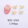 Detail view of gold butterfly nail charms with holographic resin and 11x9mm dimensions - Aurora Holographic Butterfly Style (A565)