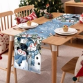 Camino de mesa navideño azul con tres muñecos de nieve y letras de Merry Christmas - Especificación Estándar / Muñeco de Nieve