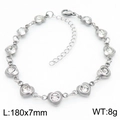 Silver stainless steel heart bracelet with clear zircon stones and 180mm length - Silver (KB183050-TJG)