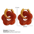 Brown resin flower hoop earrings in stainless steel with dimensions 31mm by 26mm - Orange Red