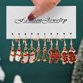 Christmas earrings set with snowman, tree, and sock designs in red and green enamel - Style 5 (5 Pairs Set)