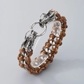 Vintage dragon head bracelet in brown braided leather with rustic silver steel finish - Double Dragon Head Brown Style (KB42970-D)