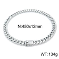 Silver cuban link chain with iced out box clasp for men, 450x12mm stainless steel jewelry - Steel Color Necklace (KN201961-KFC)