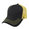 Detail of black baseball cap with yellow mesh and wave stitching on the brim - Adjustable / Black & Yellow Mesh