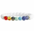 Chakra bracelet with white porous lava stones and seven colorful healing beads - White Lava Stone Style