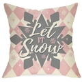 Funda de cojín navideña rosa y blanca con copo de nieve y frase Let It Snow en blanco - Rosa Blanco Gingham Copo de Nieve Let It Snow