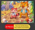 Educational 30-piece wooden puzzle for kids featuring a colorful tiger and fox scene - The Fox Borrowing the Tiger's Might