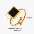 Adjustable gold plated stainless steel ring featuring a black square enamel finish - Square Black Enamel Style (ZN1936) / Gold Square Black Ring