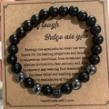 8mm matte black stone and hematite beaded friendship bracelet on gift card - Hematite With Card Style Five