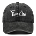 Distressed dark grey washed denim baseball cap featuring white Fish ON! embroidery - Black