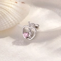 Silver apple-shaped cartilage stud with cute rabbit and pink heart-shaped zircon stone - Pink (Single Piece)