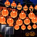 Solarbetriebene orangefarbene Crackle-Ball-Lichterkette für Halloween-Gartendekoration - 5 Meter 20 Lichter Zwei-modus Solar / [orange] Bubble Ball 18 Cm