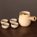 Ceramic milk tea set with cream side-handle teapot and four matching cracked glaze cups - 500ml / White Jar Pot 500ml + 4 Ru Kiln Cups