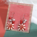 Christmas striped candy charm earrings with red and silver bells on festive packaging - 16 Striped Candy Bell