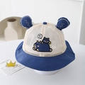 Dettaglio cappello sole neonato in mesh con ricamo a orsetto e orecchie 3D carine - 50cm (1-3 anni) / Blu scuro