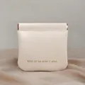 Minimalist cream leather pouch with spring closure and gold metal accents for storage - Small / Milk Apricot White